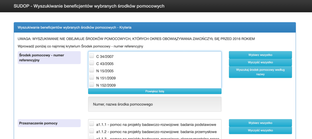 sudop - wyszukiwanie beneficjentów wybranych środków pomocowych