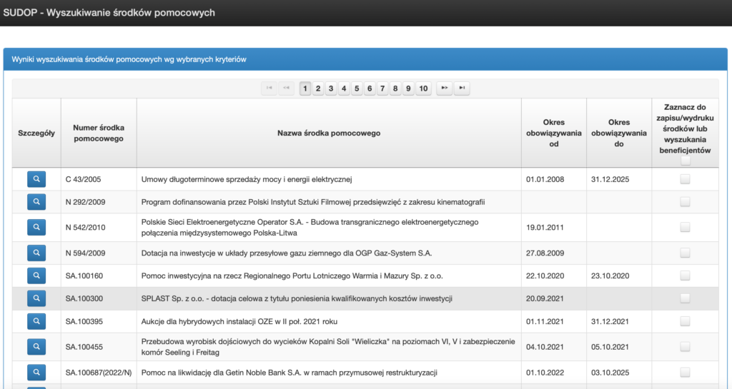 sudop, wyszukiwanie środków pomocowych