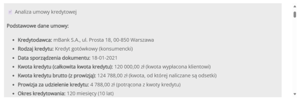 Automtyczna analiza umowy kredytowej AI