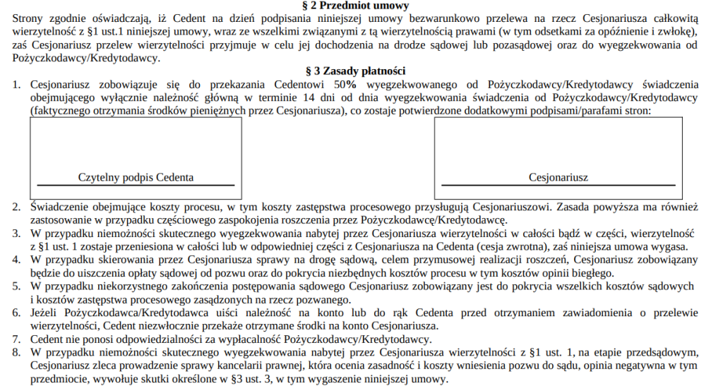 cesja sankcja kredytu darmowego